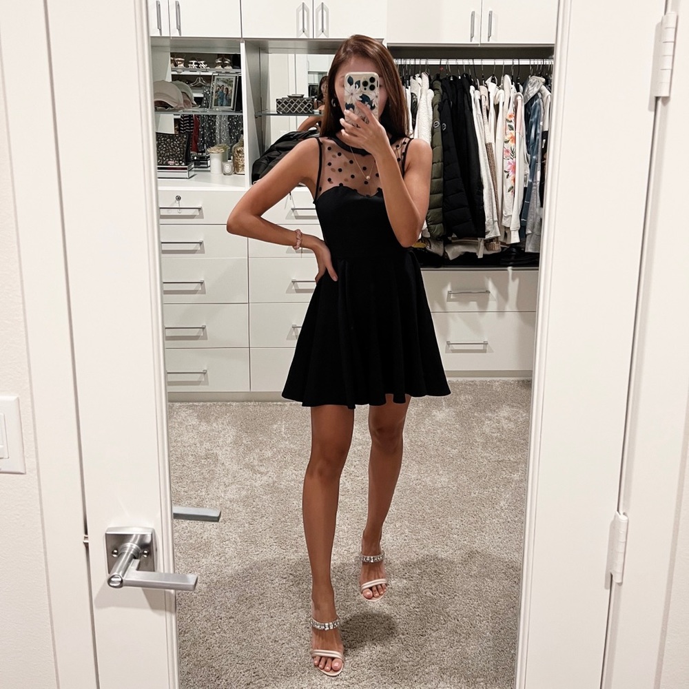 Coincidence & Chance Black Polka Dot Mesh Mini Fit and Flare Dress (LBD)